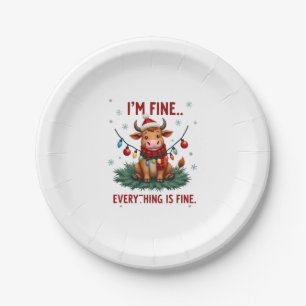 I'm Fine Everything is Fine Christmas Highland Cow Paper Plate