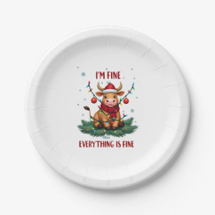I'm Fine Everything is Fine Christmas Highland Cow Paper Plate