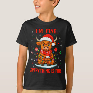 I'm Fine Everything Is Fine Christmas Highland Cow T-Shirt