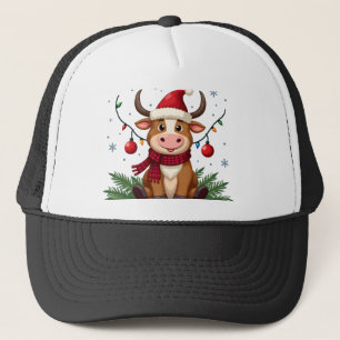 I'm Fine Everything is Fine Christmas Highland Cow Trucker Hat
