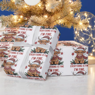 I'm Fine Everything is Fine Christmas Highland Cow Wrapping Paper