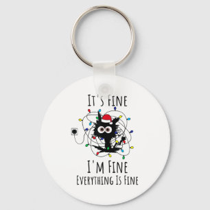 I'm Fine Everything Is Fine Cute Cat Christmas Lig Key Ring