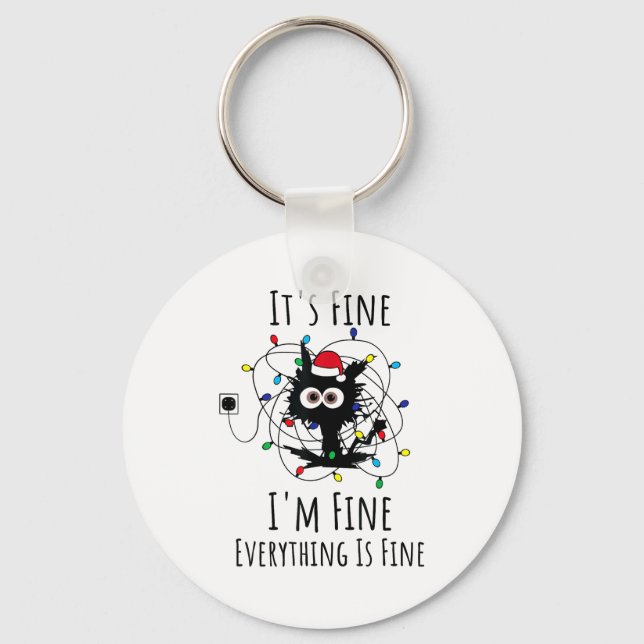 I'm Fine Everything Is Fine Cute Cat Christmas Lig Key Ring (Front)