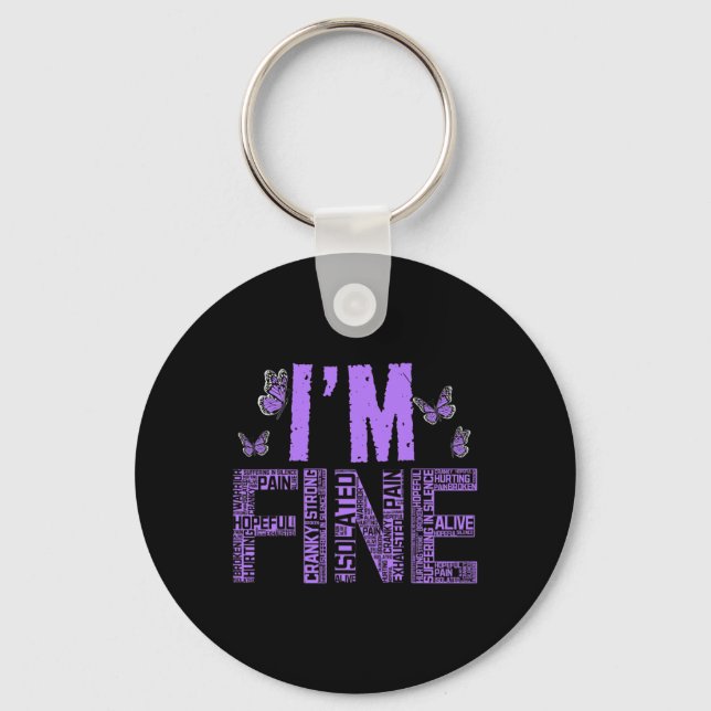 I'm Fine Fibromyalgia Warrior Fibro Awareness Purp Key Ring (Front)