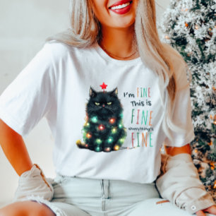 I'm Fine" Funny Cat Christmas T-Shirt 