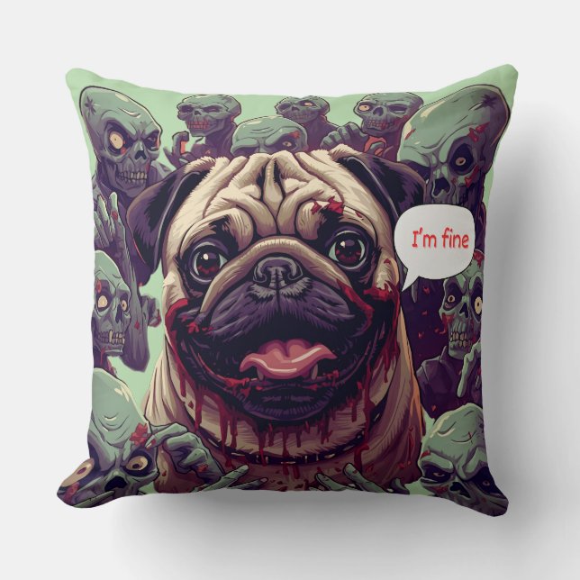 "I'm Fine!" Halloween Dog T-Shirt Design – Wendigo Cushion (Front)