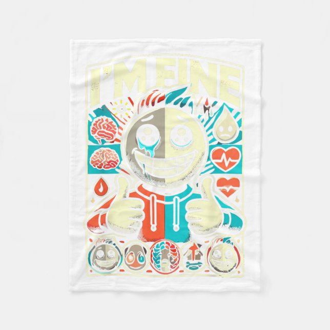 I'm Fine Help Depression Anxiety Mental Health Awa Fleece Blanket (Front)