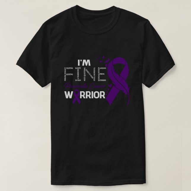 I'm Fine Pancreatic Cancer Warrior Awareness Feath T-Shirt (Design Front)