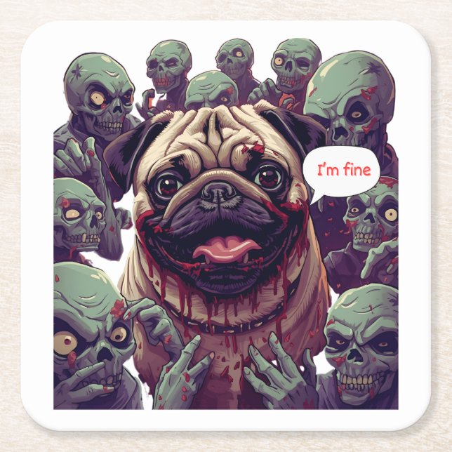 "I'm Fine!" Wendigo-Bitten Dog Halloween Coaster – (Front)