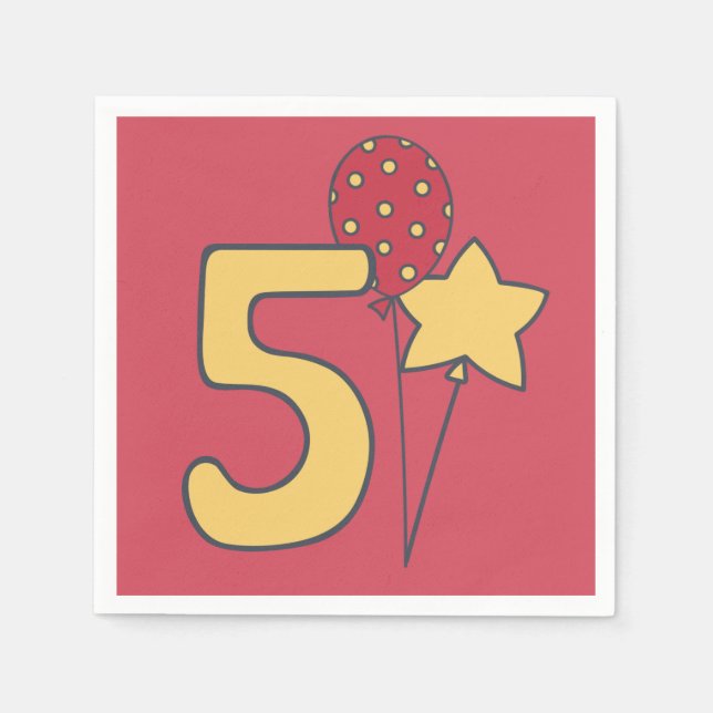 I'm Five - Cute Balloon Yellow & Red 5th Birthday Napkin (Front)