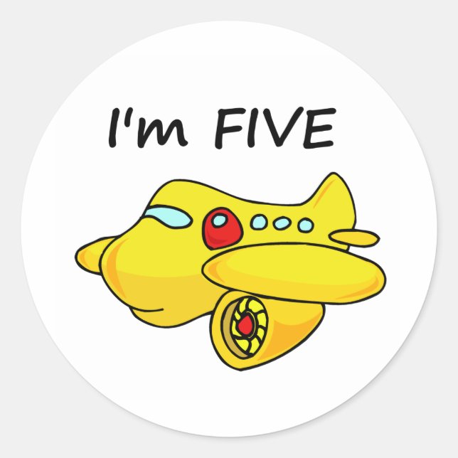 I'm Five, Yellow Plane Classic Round Sticker (Front)
