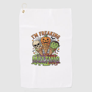Im Freaking Melting Halloween Ice Cream Skull Pump Golf Towel