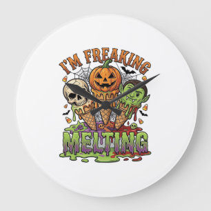 Im Freaking Melting Halloween Ice Cream Skull Pump Large Clock