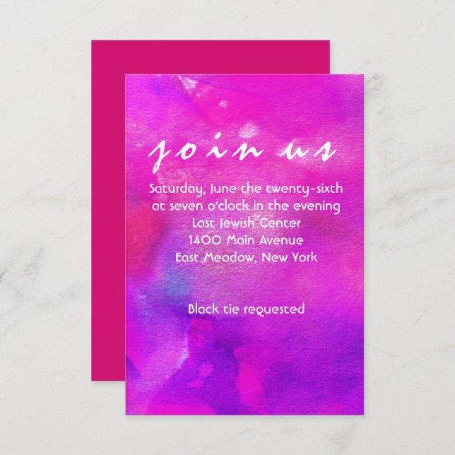 I'M FUCHSIA WATERCOLOR Bat Mitzvah Reception Card (Front/Back)