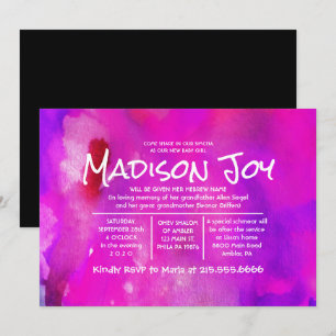 I'M FUSHIA WATERCOLOR  Jewish Baby Naming Invitation