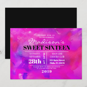 I'M FUSHIA WATERCOLOR  Sweet Sixteen Invitation