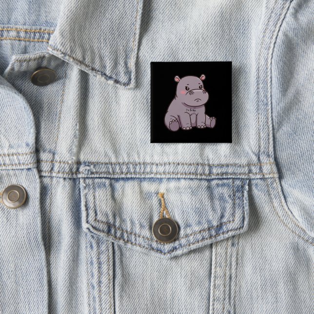 "I'm fussy." Cartoon, Cute Pouting Hippo 15 Cm Square Badge (In Situ)