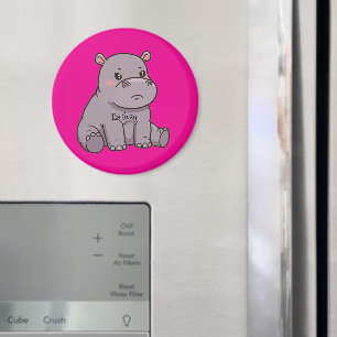 "I'm fussy." Cartoon, Cute Pouting Hippo Magnet