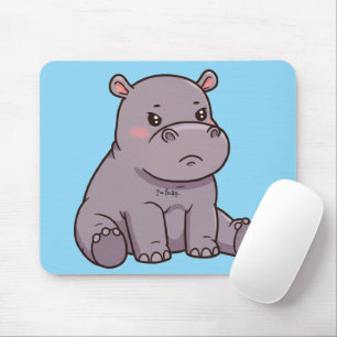 "I'm fussy." Cartoon, Cute Pouting Hippo Mouse Mat