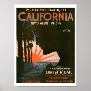 I'm Going Back to California Vintage Poster