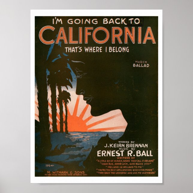 I'm Going Back to California Vintage Poster (Front)
