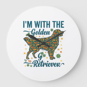 Im Golden Retriever Dog Halloween Pumpkins Leaves_ Large Clock