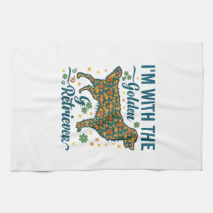 Im Golden Retriever Dog Halloween Pumpkins Leaves_ Tea Towel