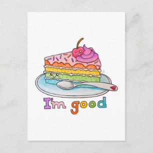 I'm Good, Kawaii Cartoon Rainbow Cake Postcard