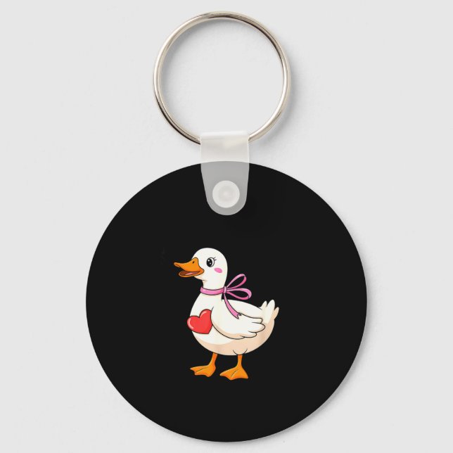 I'm Goosey For You Coquette Valentine Goose  Key Ring (Front)
