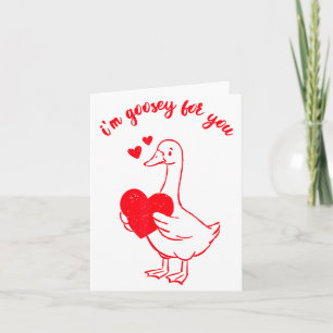 I'm Goosey For You Valentine Goose Hearts Minimal  Card