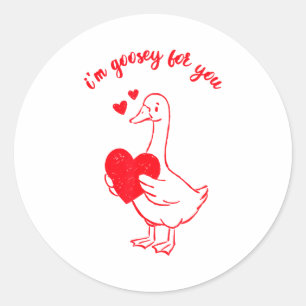 I'm Goosey For You Valentine Goose Hearts Minimal Classic Round Sticker