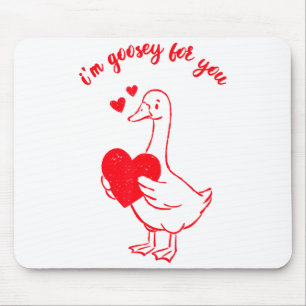 I'm Goosey For You Valentine Goose Hearts Minimal  Mouse Mat