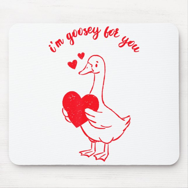 I'm Goosey For You Valentine Goose Hearts Minimal  Mouse Mat (Front)