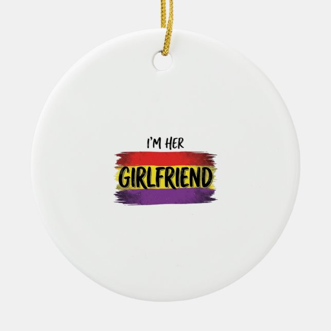 Im Her Girlfriend Rainbow Pride Vector Shirt Ceramic Tree Decoration (Front)