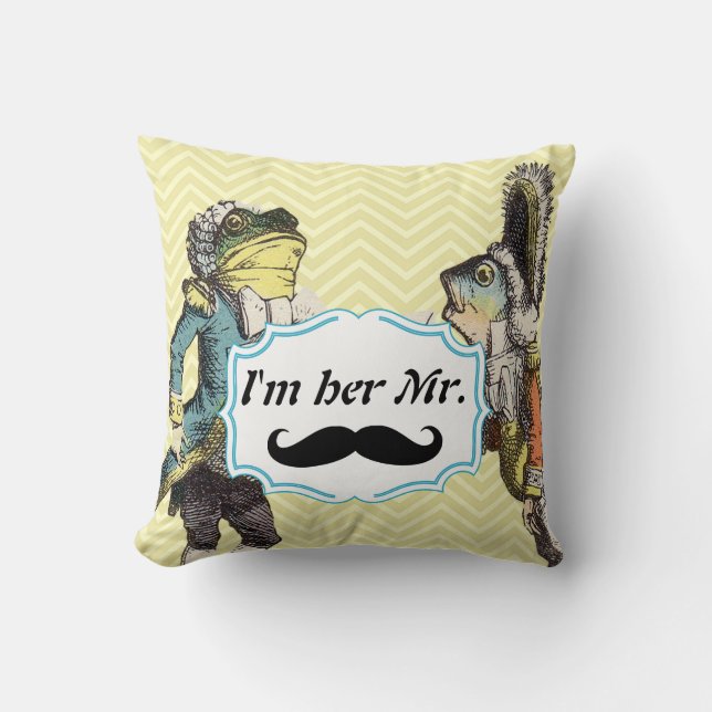 I'm Her Mr. Mustard Yellow Moustache Floral Pillow (Front)