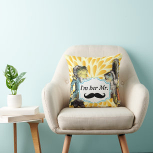 I'm Her Mr. Mustard Yellow Moustache Floral Pillow