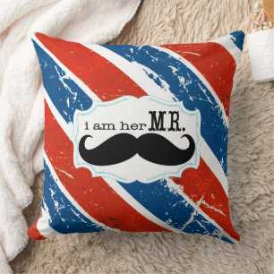 I'm Her Mr. Vintage Red White Blue Moustache Cushion