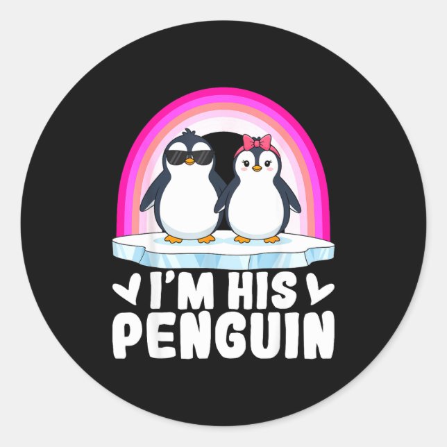 I'm Her Penguin Matching Couple Valentine Love Hea Classic Round Sticker (Front)