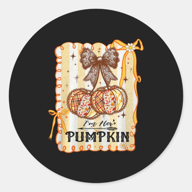 I'm Her Pumpkin Cherry Couple Coquette Bow Fall Th Classic Round Sticker (Front)