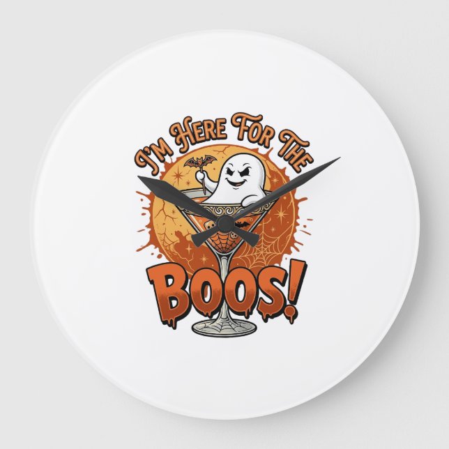Im Here Boos Halloween Ghost Drink Spiderweb Bat_1 Large Clock (Front)