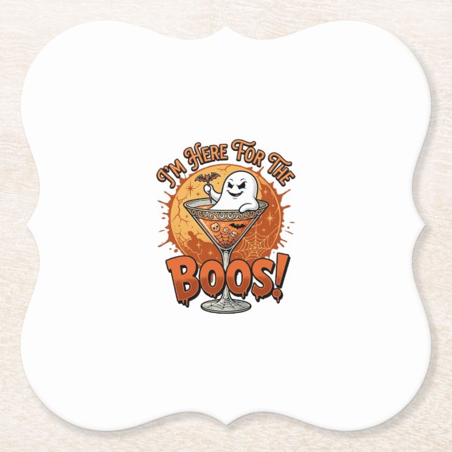 Im Here Boos Halloween Ghost Drink Spiderweb Bat_1 Paper Coaster (Front)