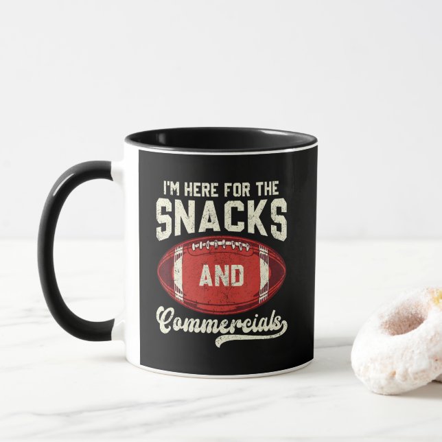 I'm Here For The Snacks And Commercials Football Mug (With Donut)