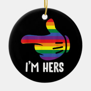 I'm Hers Rainbow Lesbian Couple Funny LGBT Pride M Ceramic Tree Decoration