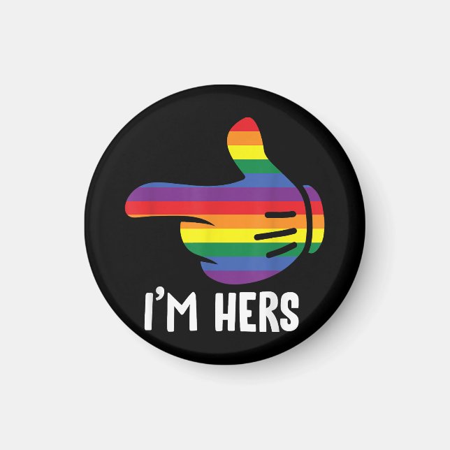 I'm Hers Rainbow Lesbian Couple Funny LGBT Pride M Magnet (Front)