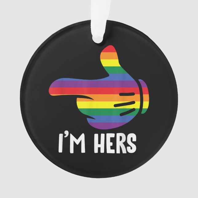I'm Hers Rainbow Lesbian Couple Funny LGBT Pride M Ornament (Front)
