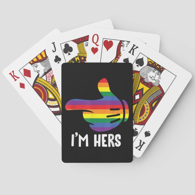 I'm Hers Rainbow Lesbian Couple Funny LGBT Pride M Playing Cards (Back)