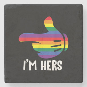 I'm Hers Rainbow Lesbian Couple Funny LGBT Pride M Stone Coaster