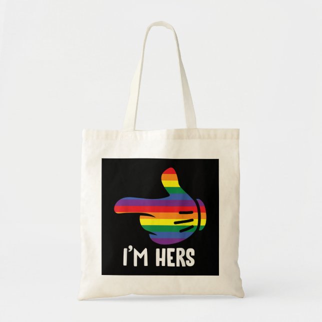I'm Hers Rainbow Lesbian Couple Funny LGBT Pride M Tote Bag (Front)