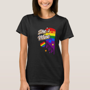 I'm Hers & She's Mine Dripping Rainbow Heart LGBTQ T-Shirt