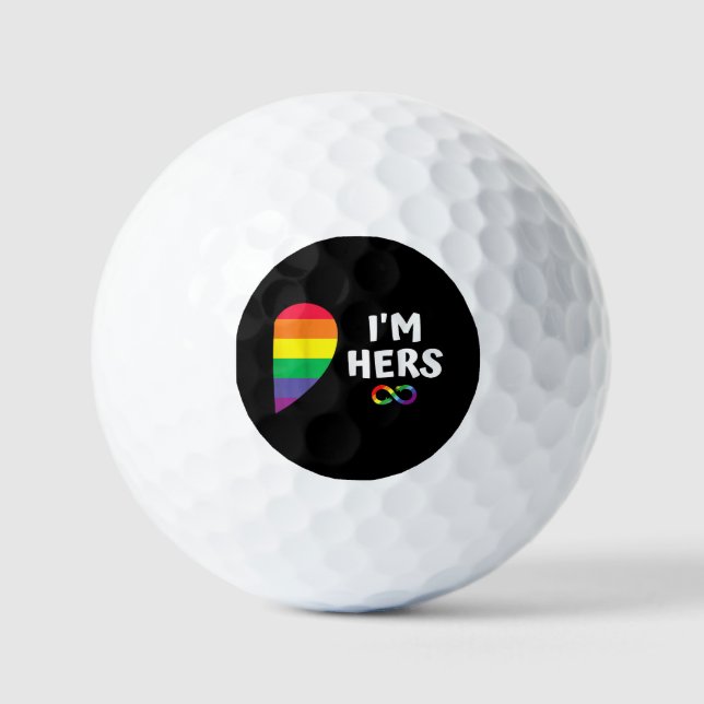 Im hers shes mine matching for pride lesbian coupl golf balls (Front)